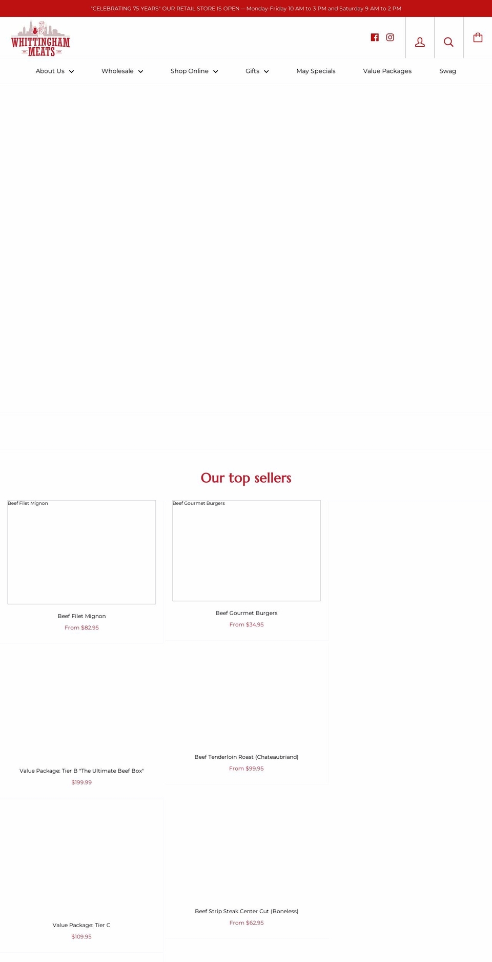 whittinghammeats.com shopify website screenshot