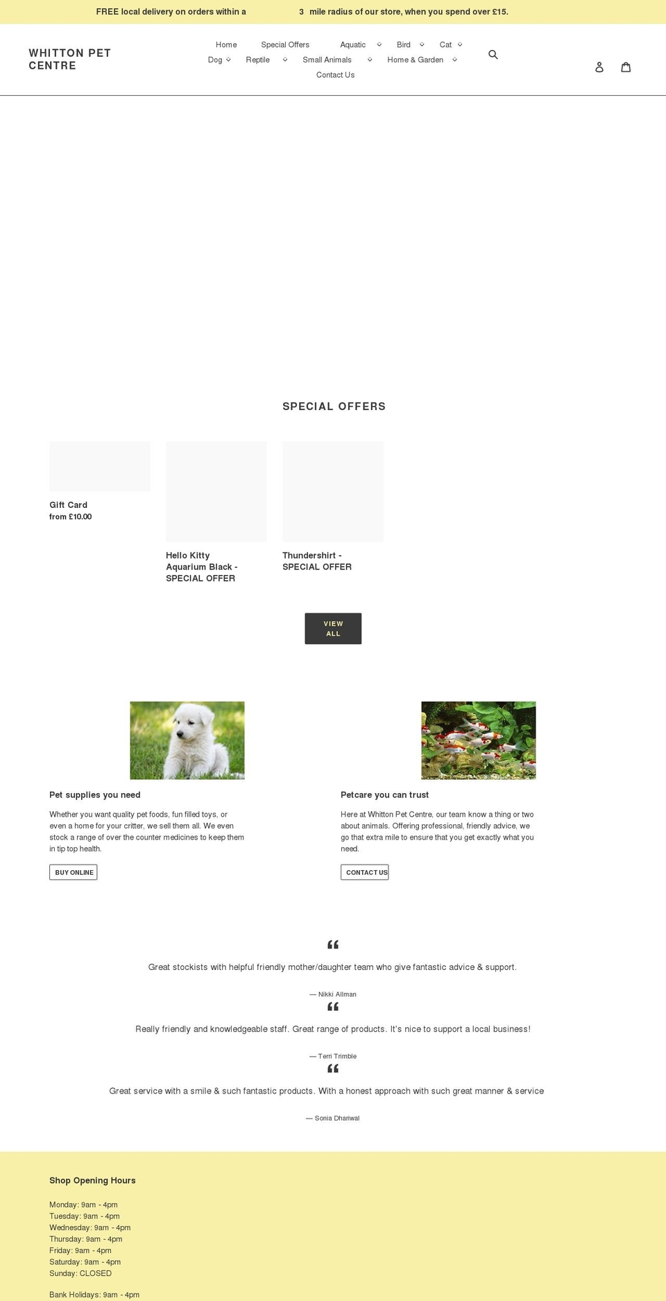 whittonpetcentre.co.uk shopify website screenshot