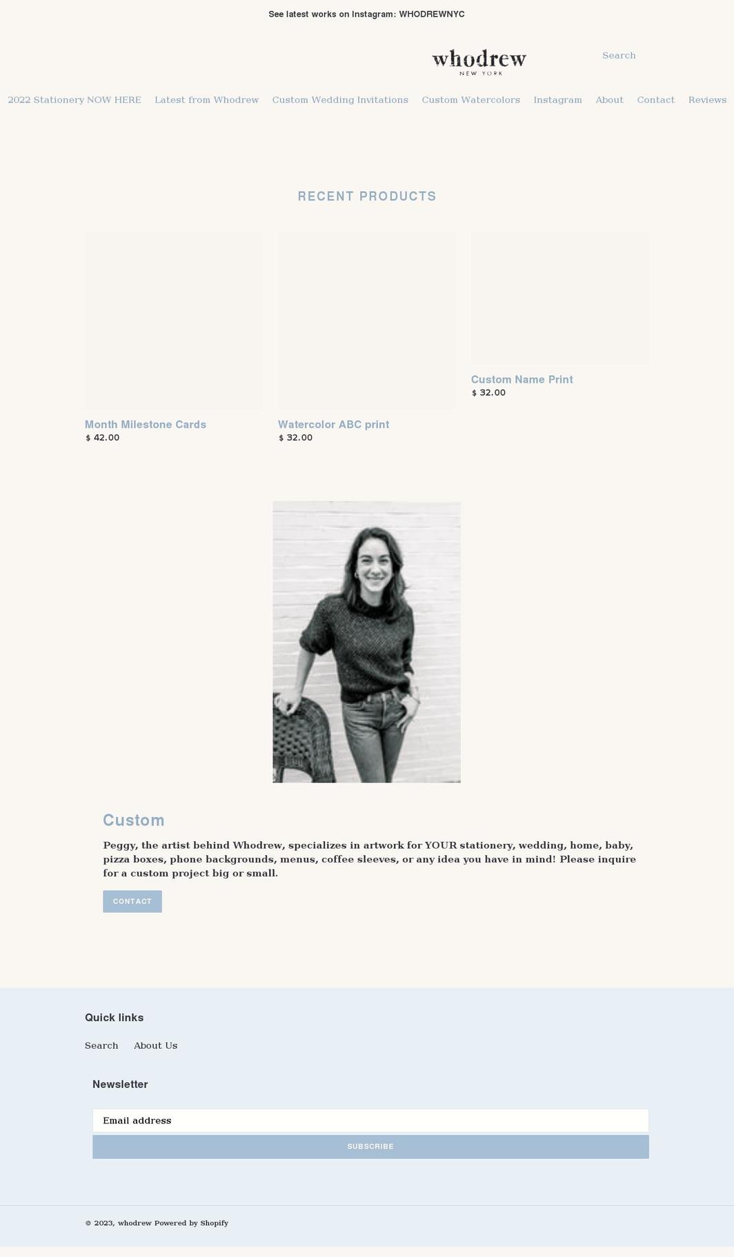whodrew.com shopify website screenshot