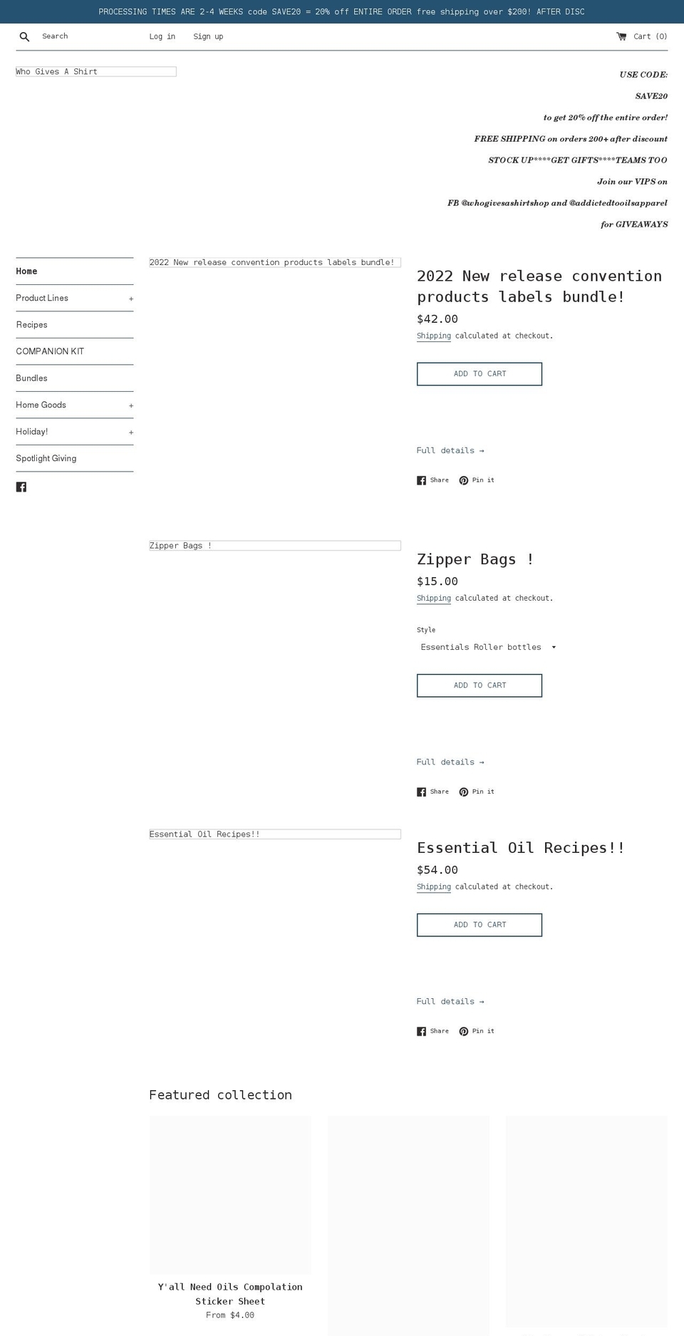 whogivesashirt.net shopify website screenshot