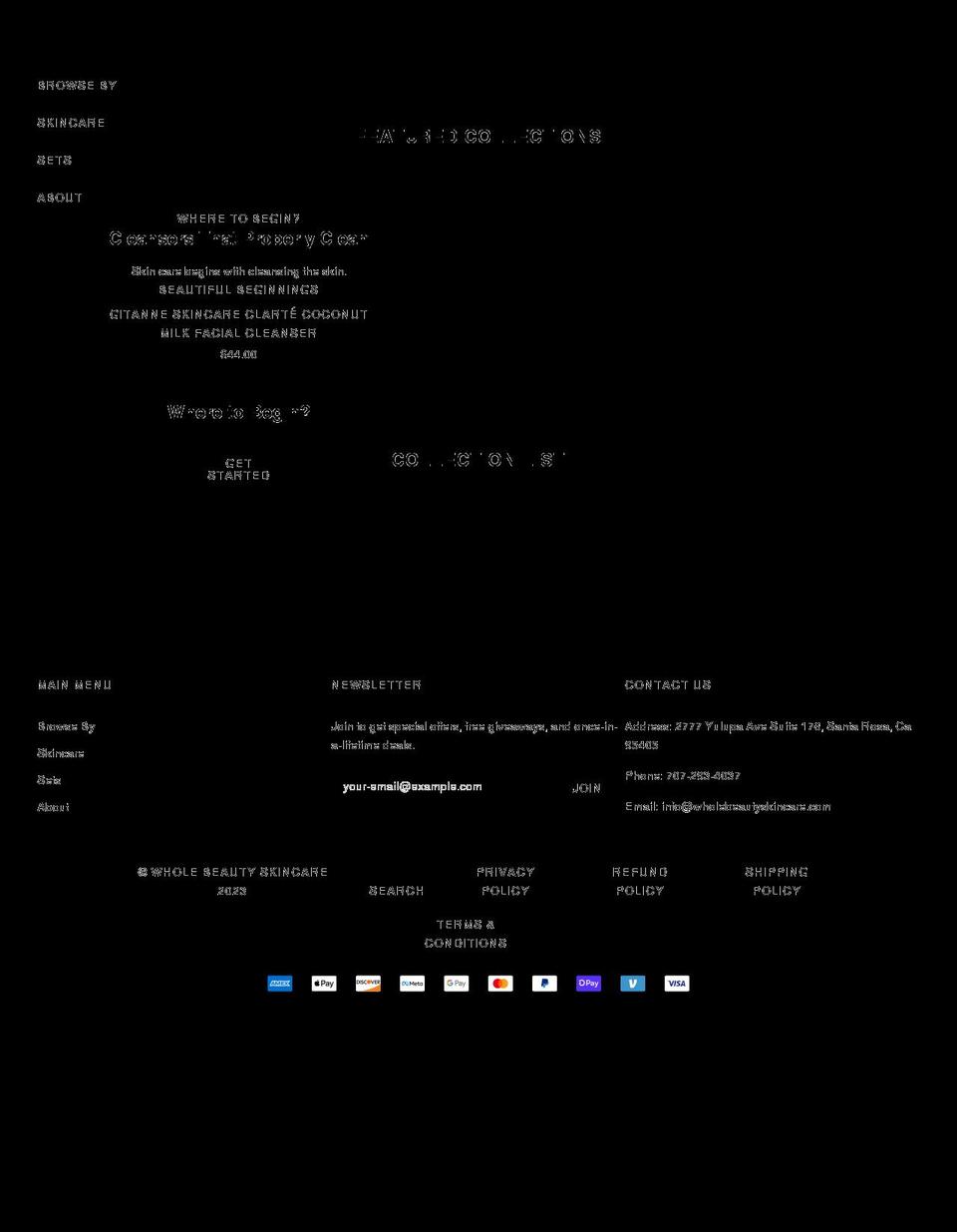 wholebeautyskincare.com shopify website screenshot