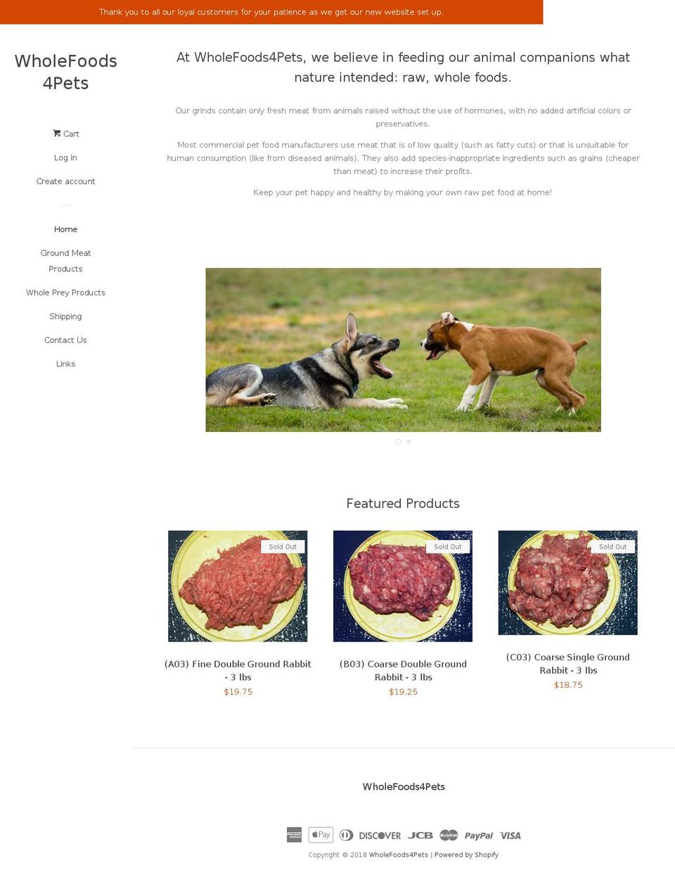 wholefoods4pets.com shopify website screenshot