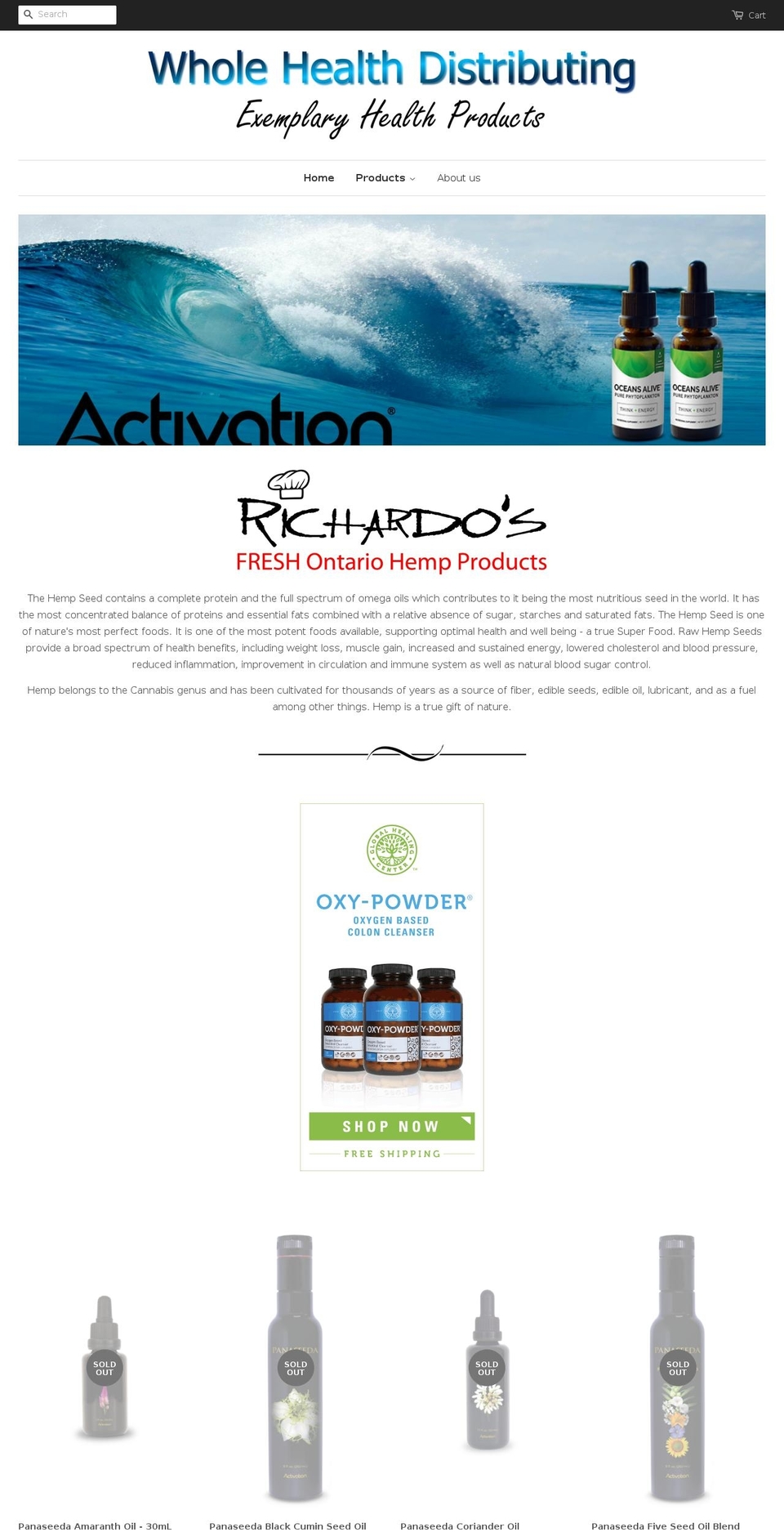 wholehealthdistributing.com shopify website screenshot