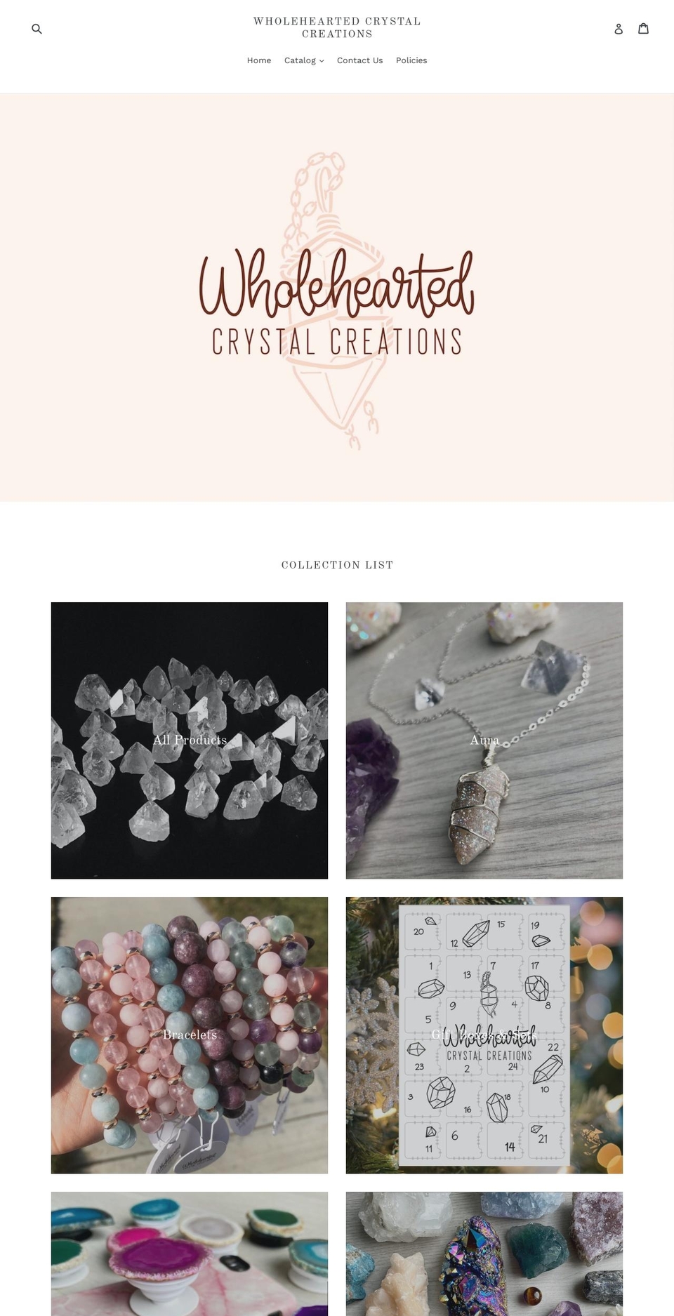 wholeheartedcrystalcreations.ca shopify website screenshot