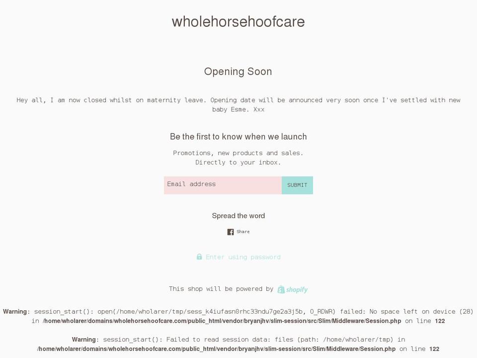 wholehorsehoofcare.com shopify website screenshot