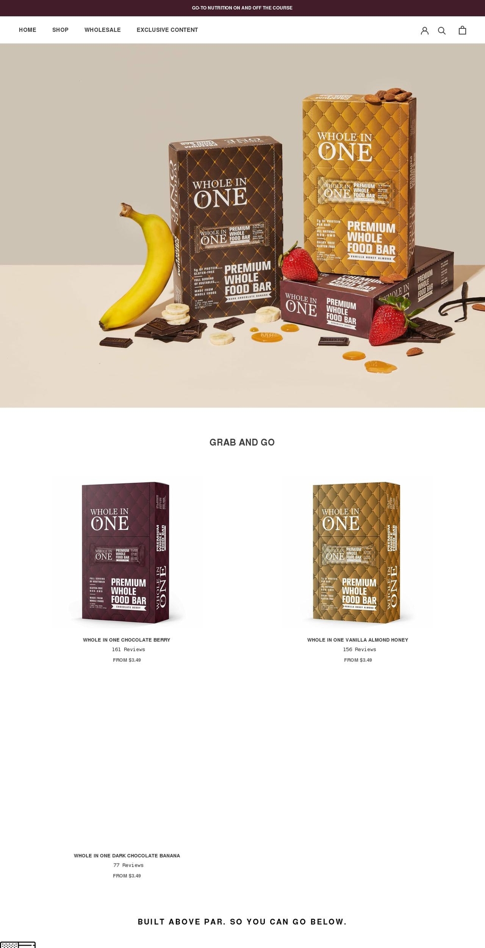 wholeinonebar.com shopify website screenshot