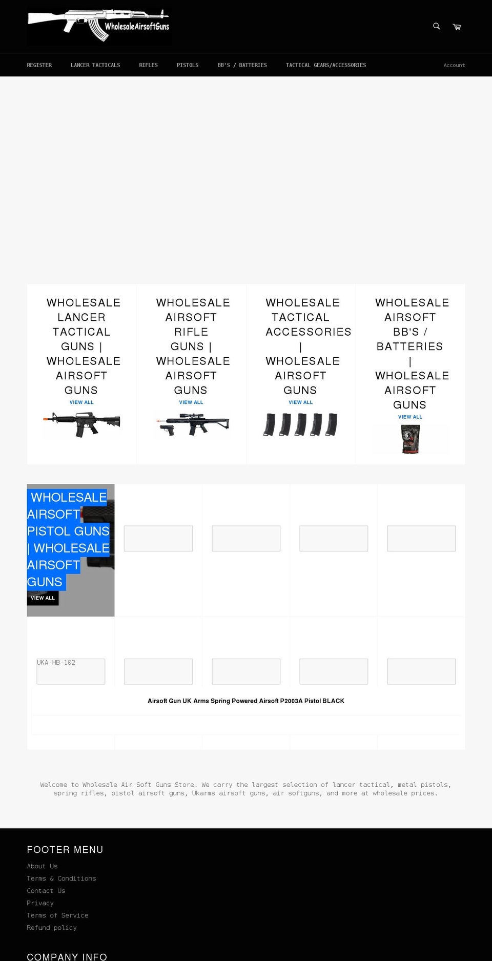 wholesaleairsoftguns.com shopify website screenshot