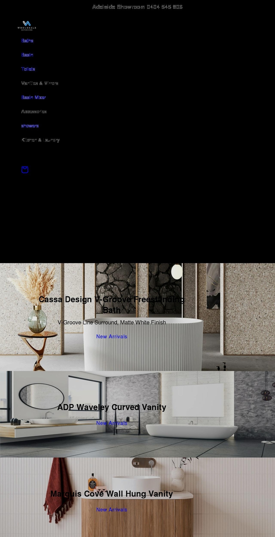 wholesalebathrooms.com.au shopify website screenshot
