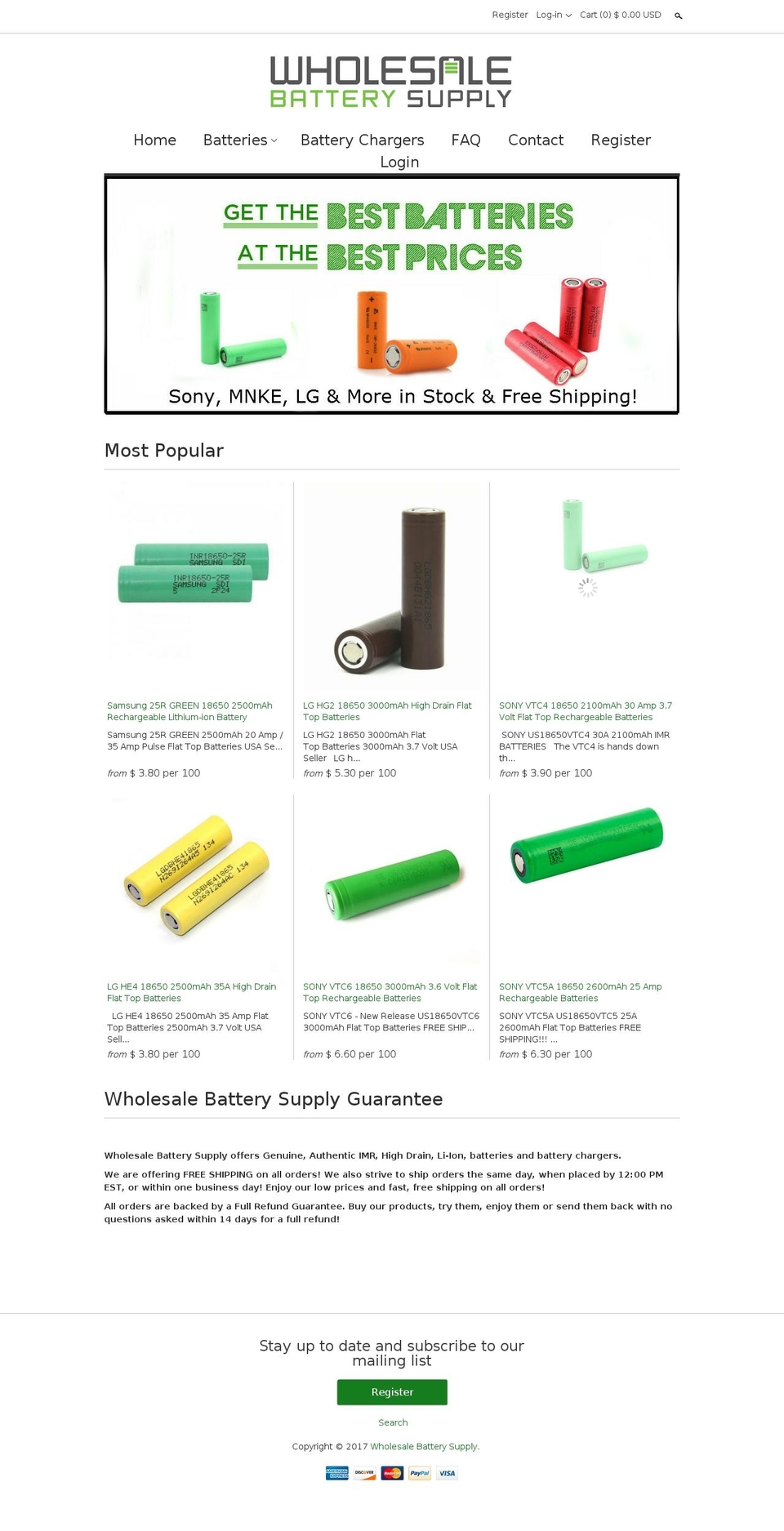 Clean Shopify theme site example wholesalebatterysupply.com