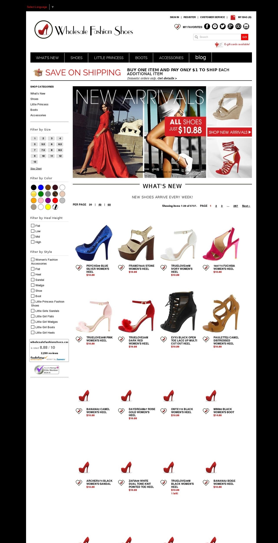 Showcase Shopify theme site example wholesalefashionshoes.com