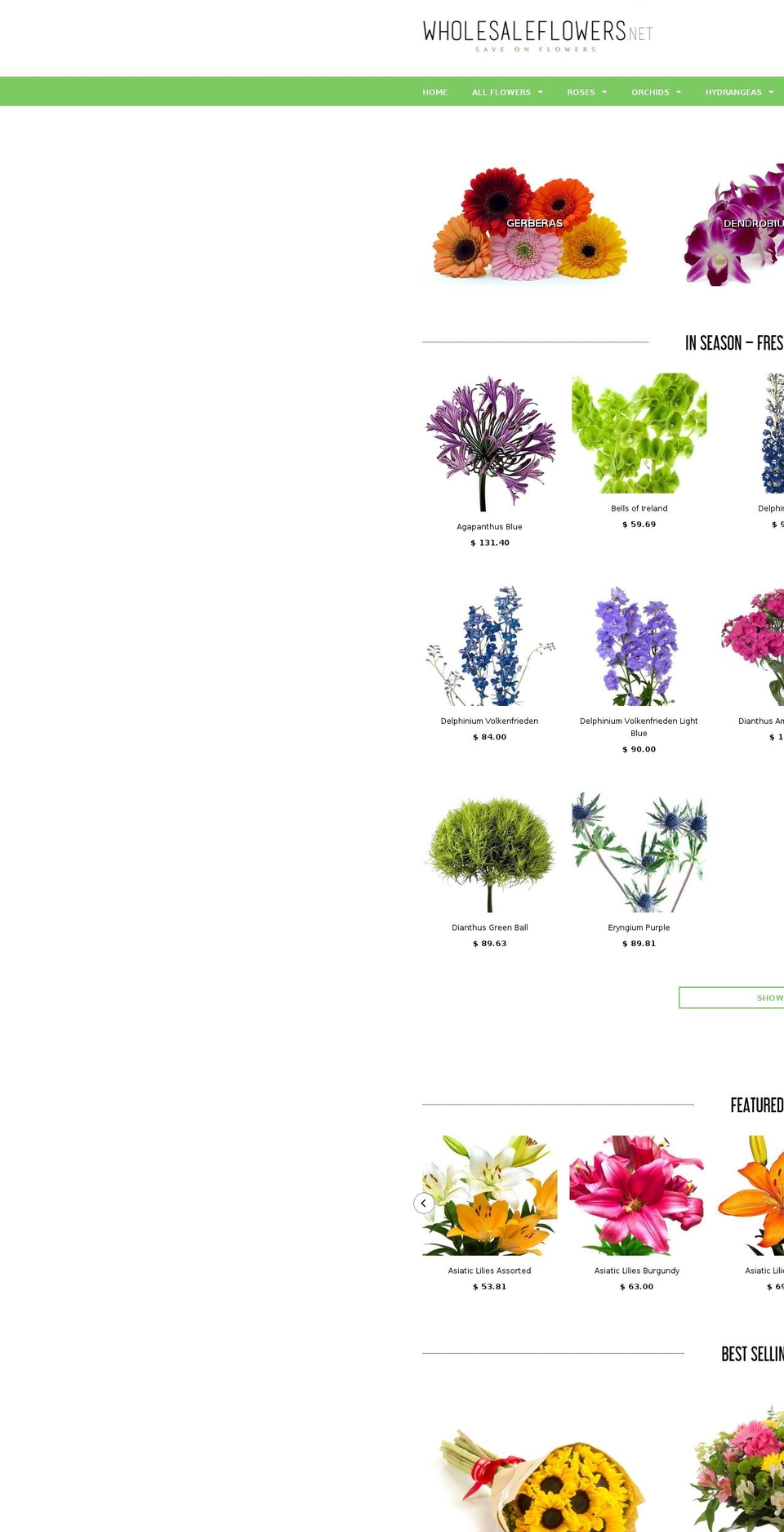 wholesaleflowers.net shopify website screenshot