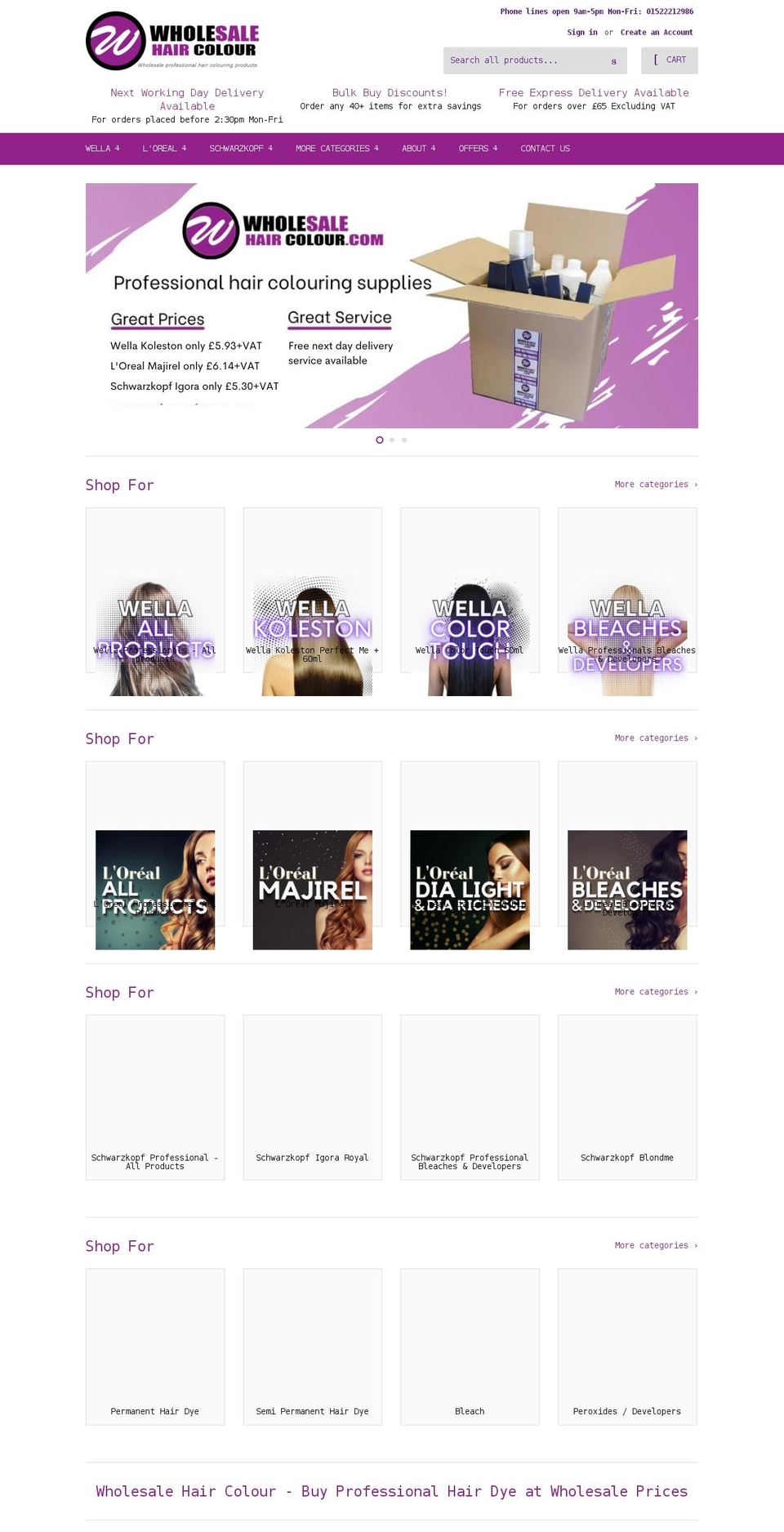 wholesalehaircolour.com shopify website screenshot