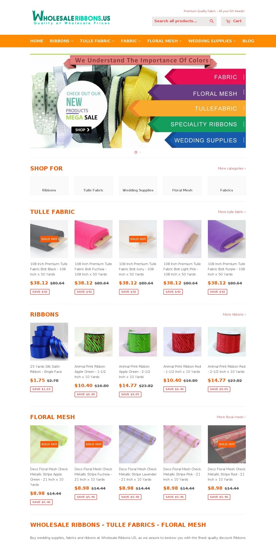 wholesaleribbons.us shopify website screenshot