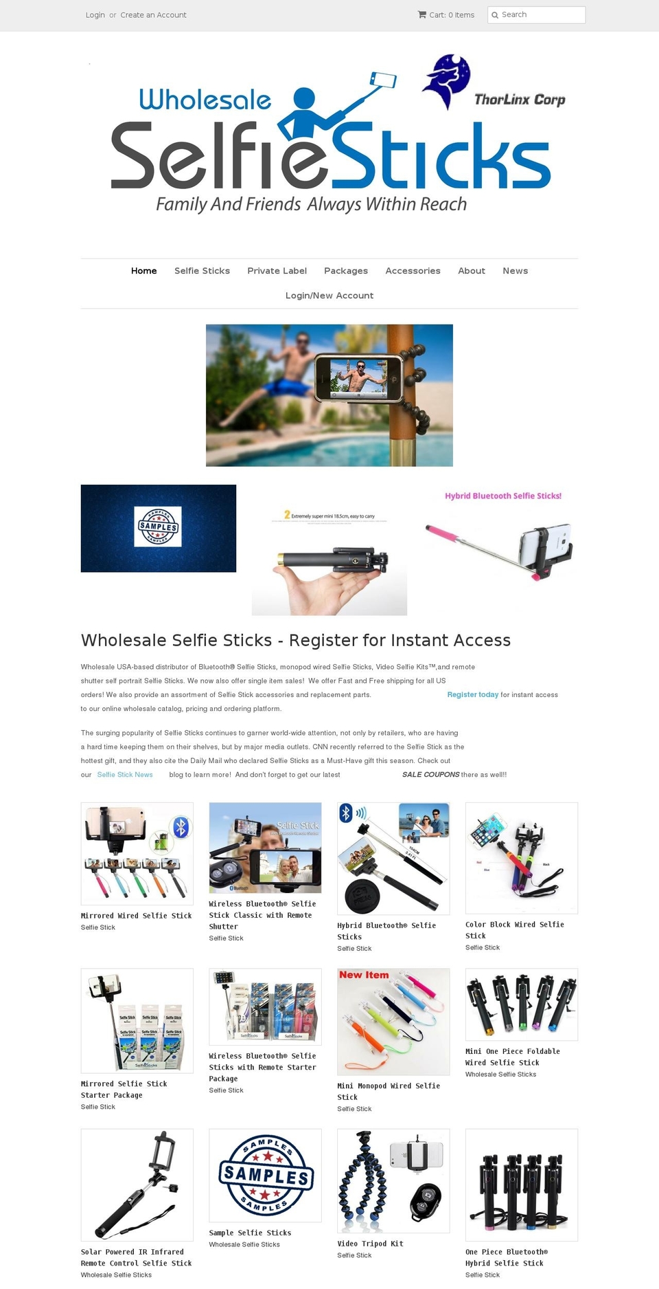 wholesaleselfiesticks.com shopify website screenshot
