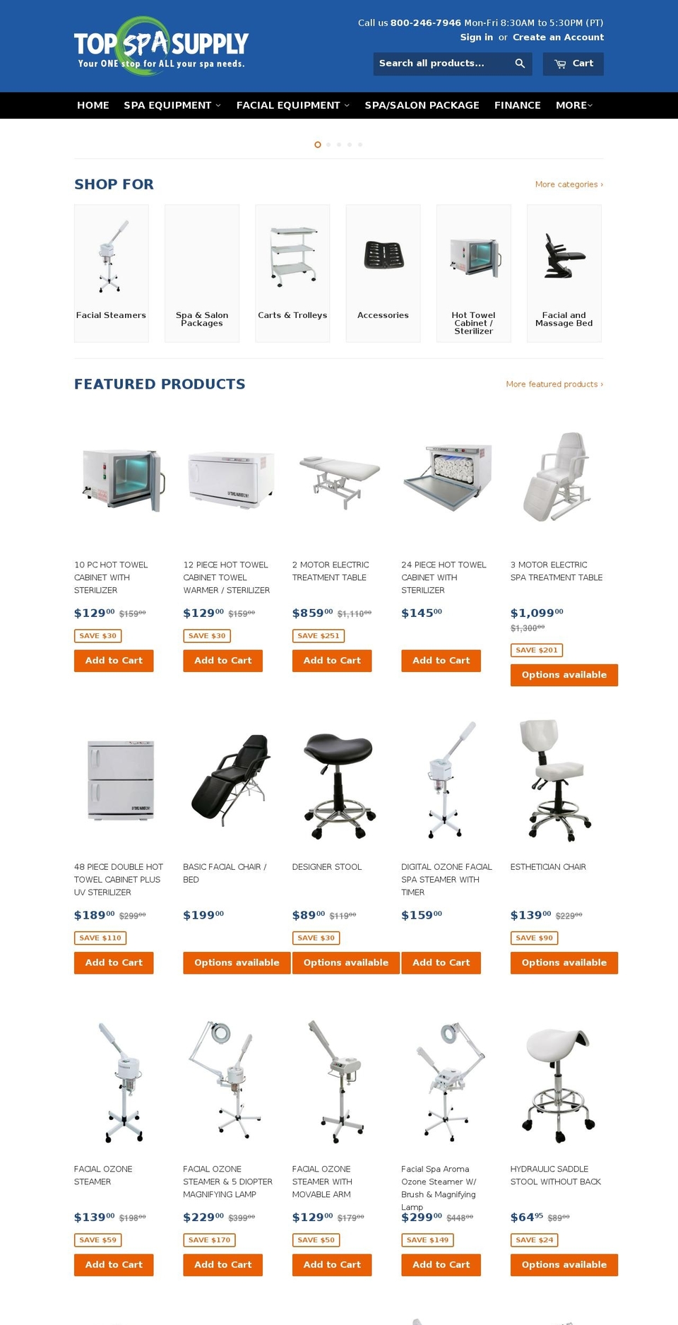 wholesalespaequipmentandsupply.com shopify website screenshot