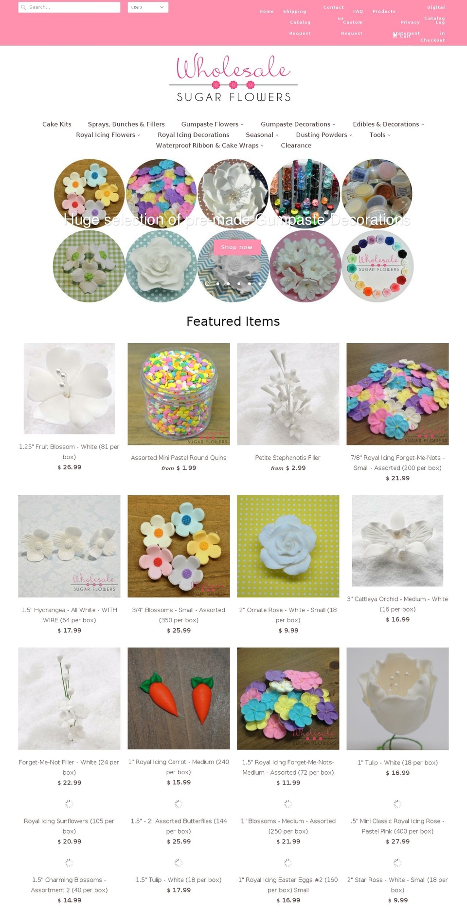 wholesalesugarflowers.com shopify website screenshot