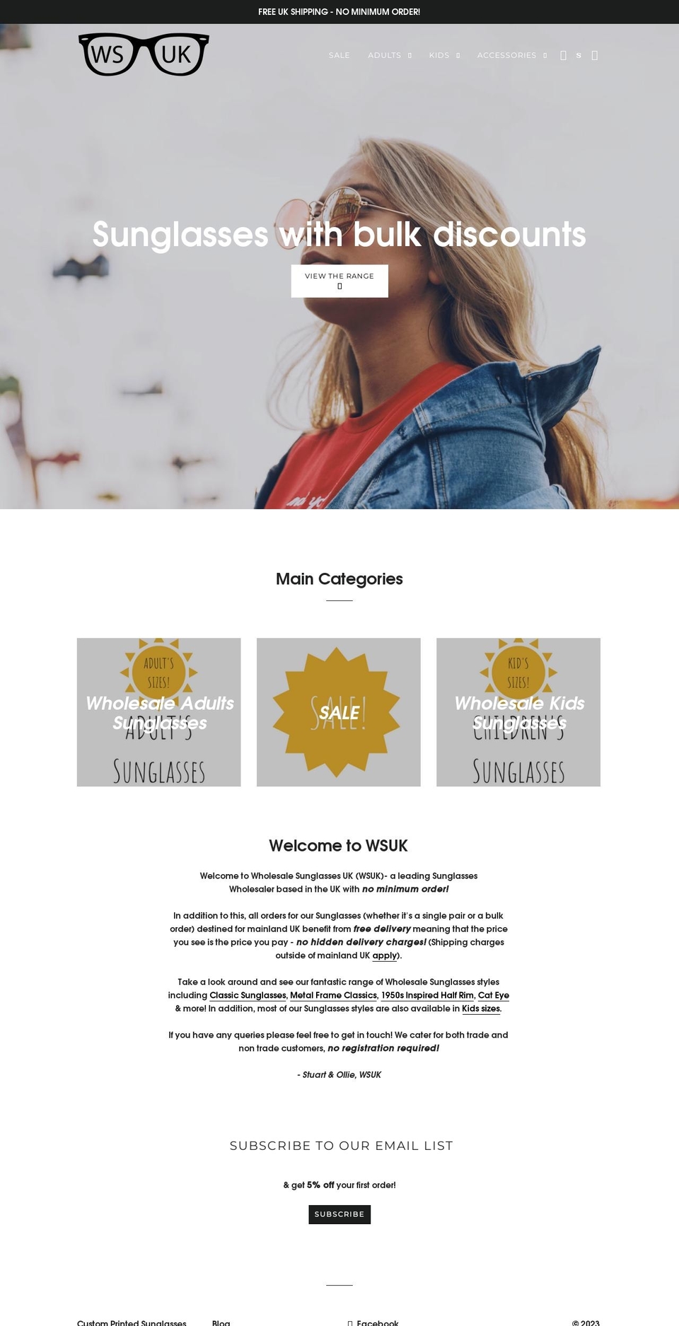wholesalesunglassesuk.co.uk shopify website screenshot