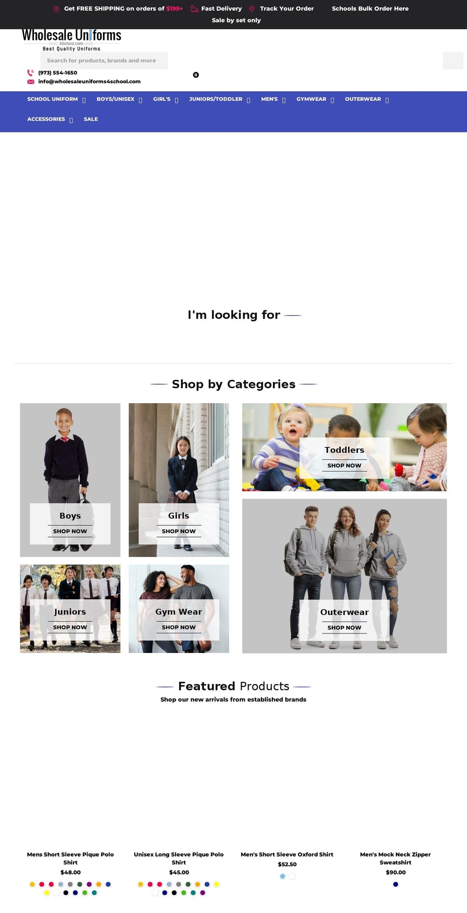 wholesaleuniforms4school.com shopify website screenshot