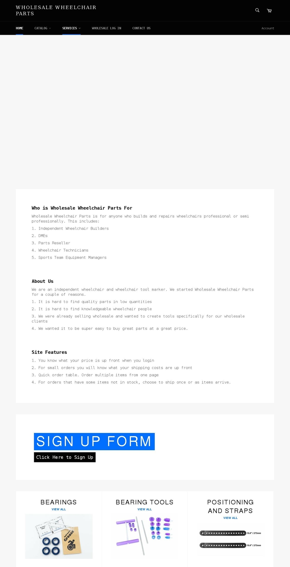 wholesalewheelchairparts.com shopify website screenshot