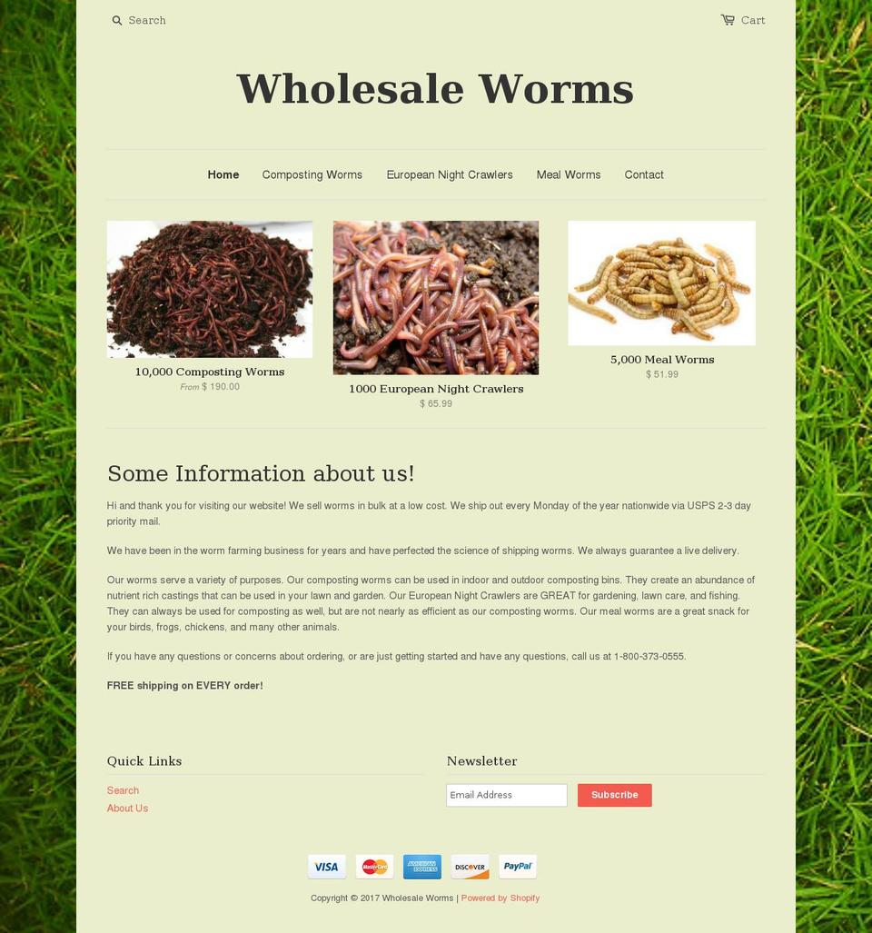 wholesaleworms.com shopify website screenshot