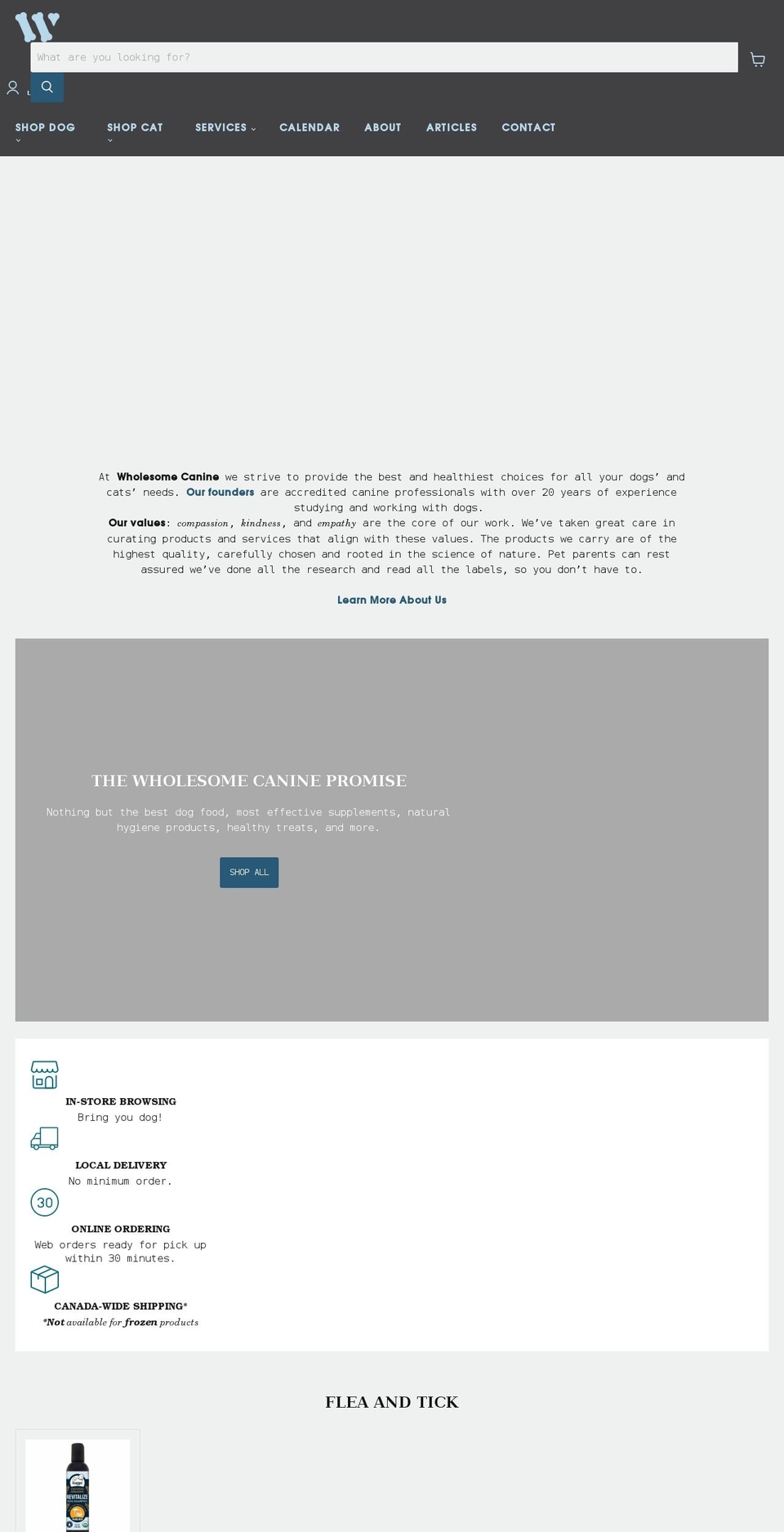 wholesomecanine.ca shopify website screenshot