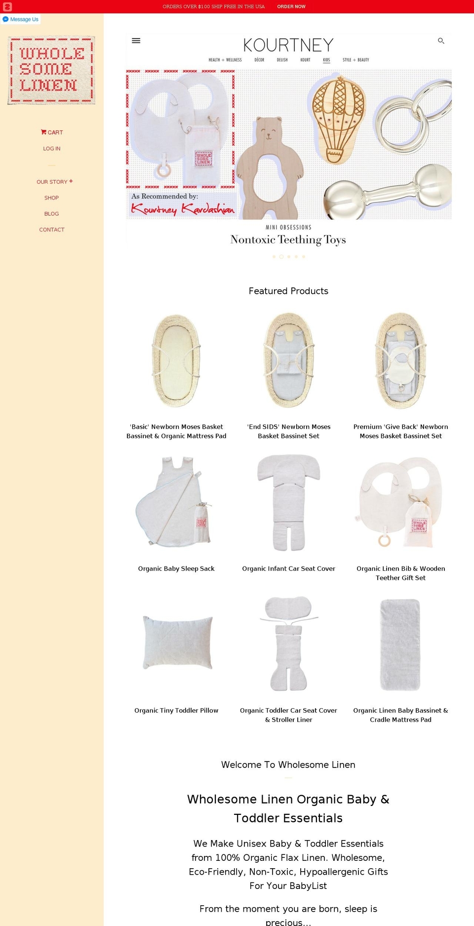 wholesomelinens.com shopify website screenshot