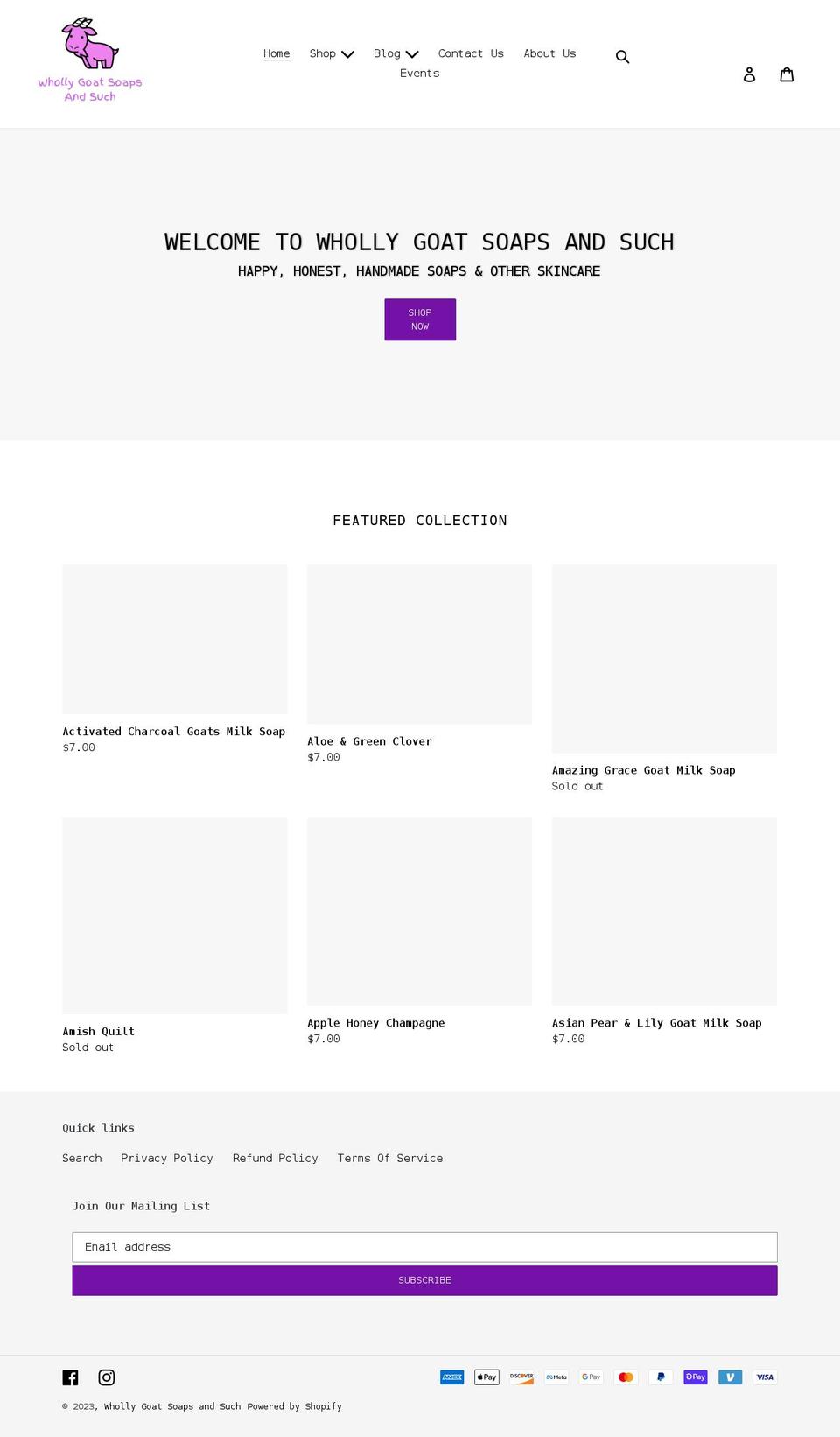 whollygoatsoapsandsuch.com shopify website screenshot