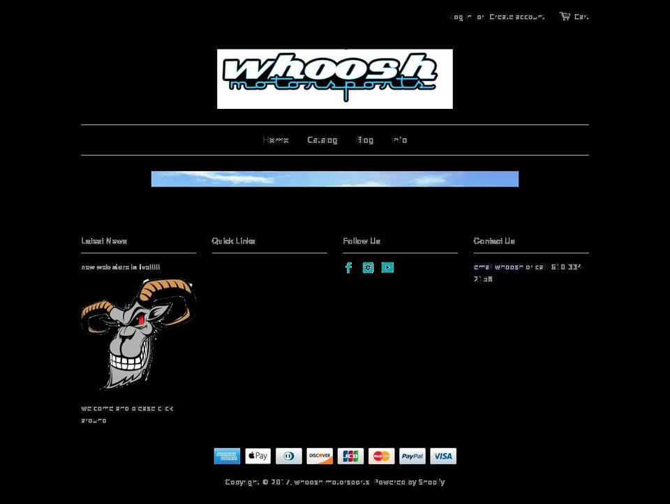 whooshmotorsports.com shopify website screenshot