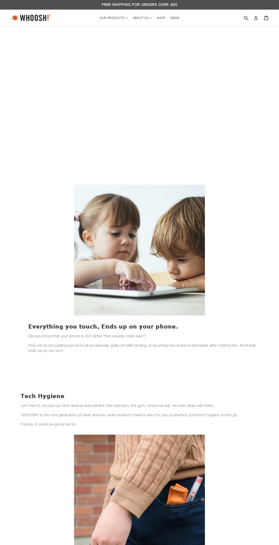 whooshscreens.com shopify website screenshot
