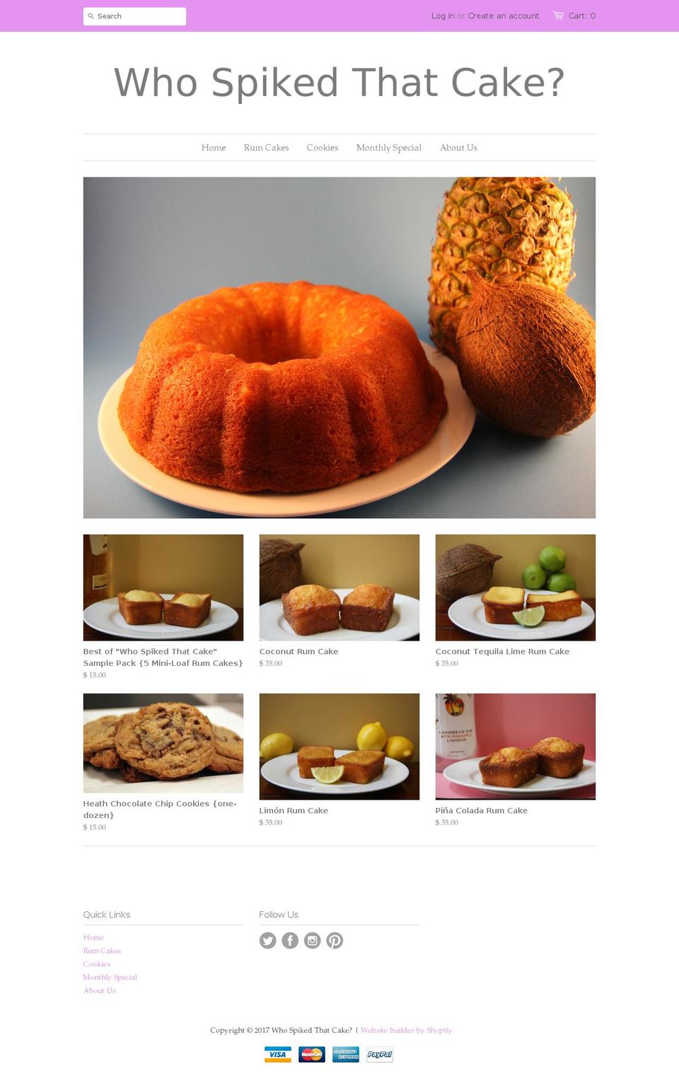 whospikedthatcake.com shopify website screenshot