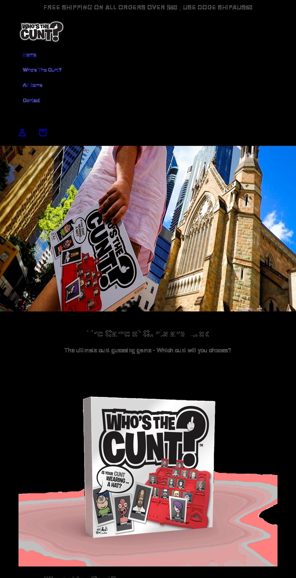 whosthecuntgame.com shopify website screenshot