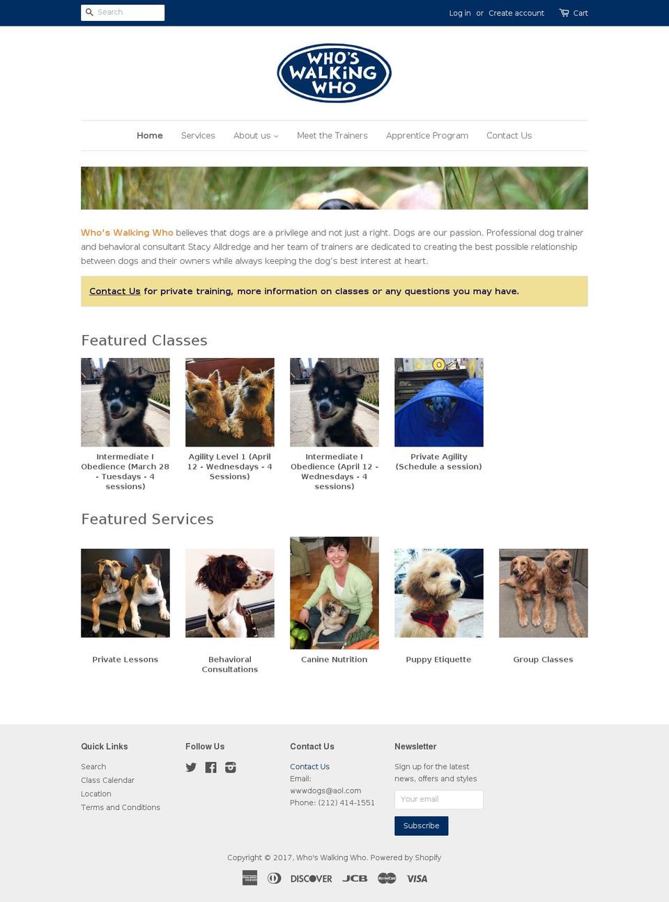 whoswalkingwhodogtraining.com shopify website screenshot