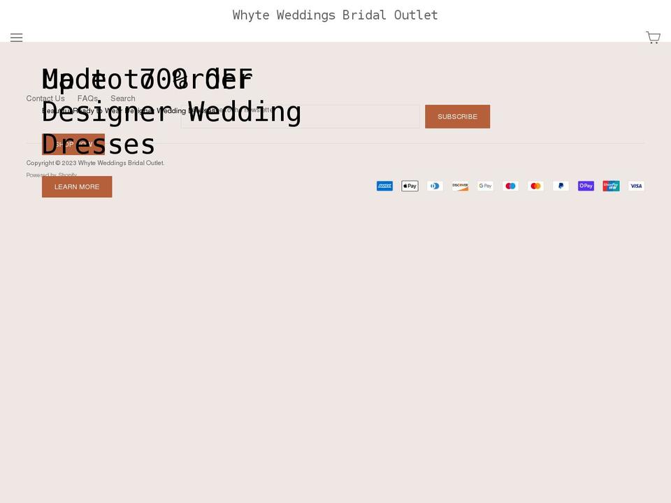 whyteweddingsoutlet.com shopify website screenshot
