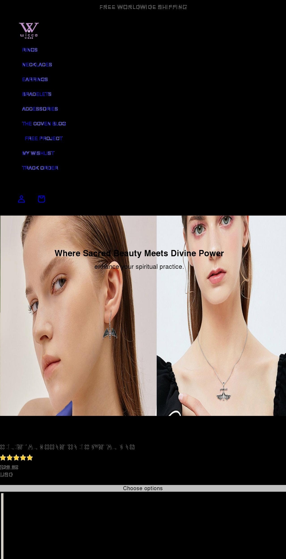 wiccavibes.com shopify website screenshot