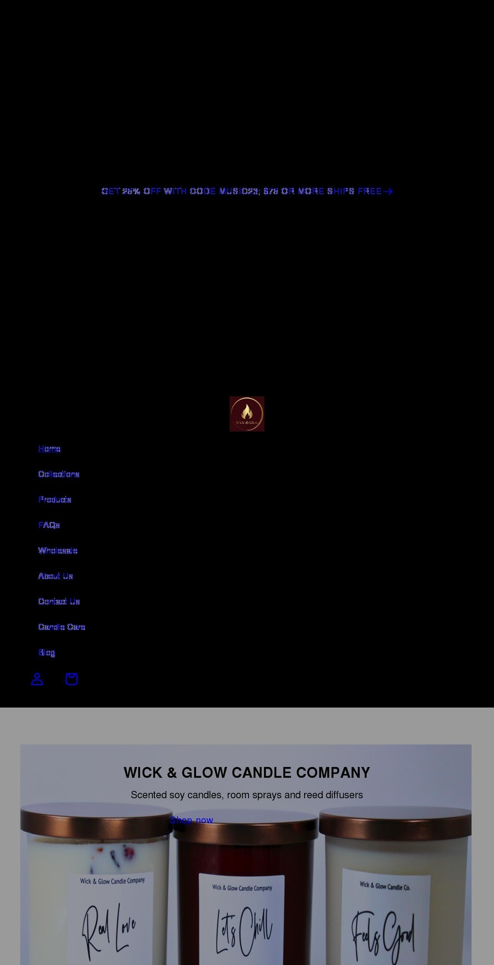 wickandglow.com shopify website screenshot