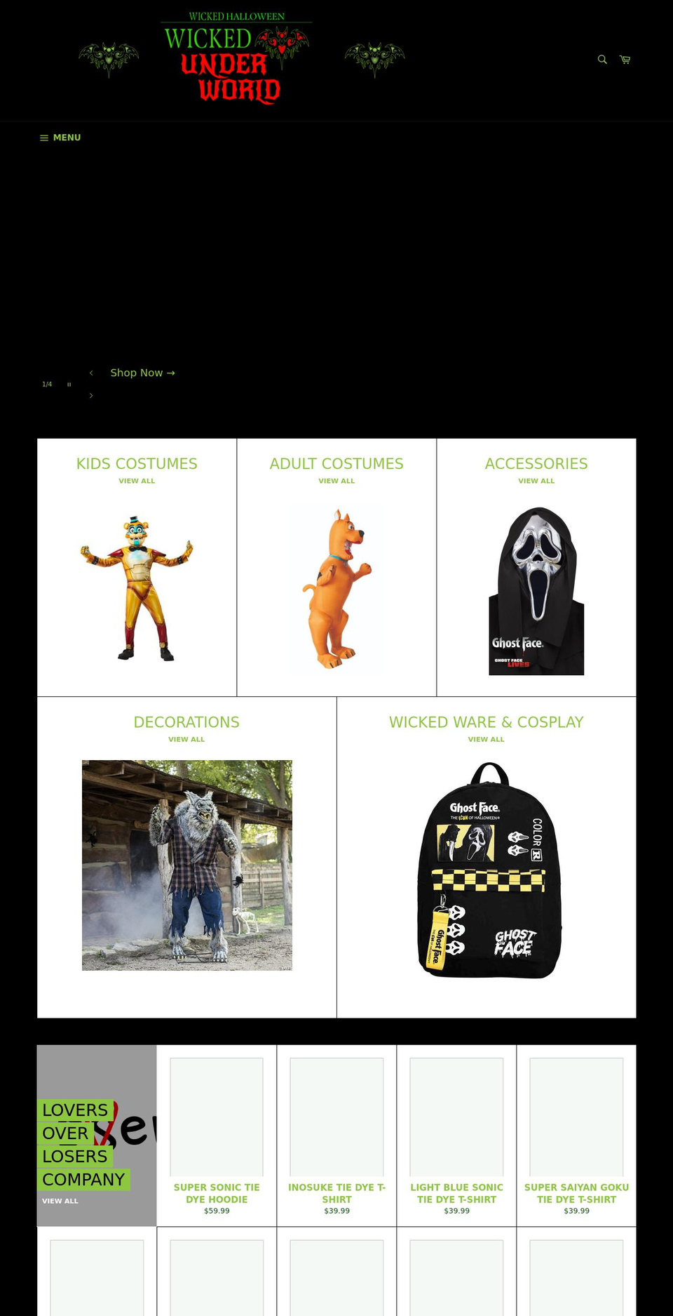 wickedhalloweencostumes.com shopify website screenshot
