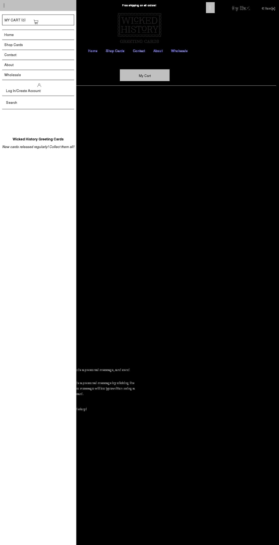 wickedhistorycards.com shopify website screenshot