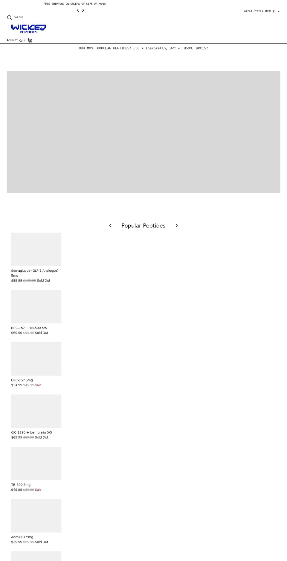 wickedpeptides.com shopify website screenshot