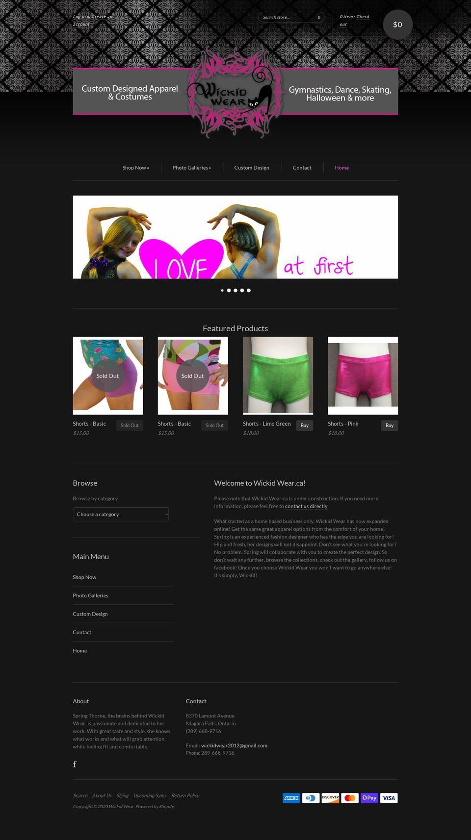 wickidwear.ca shopify website screenshot