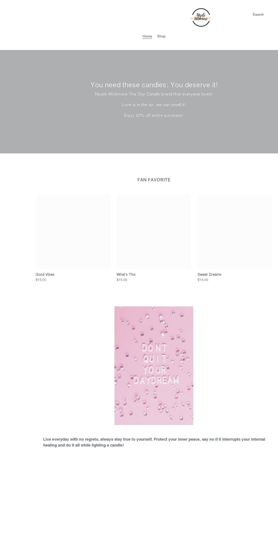 wickmorecandleco.com shopify website screenshot