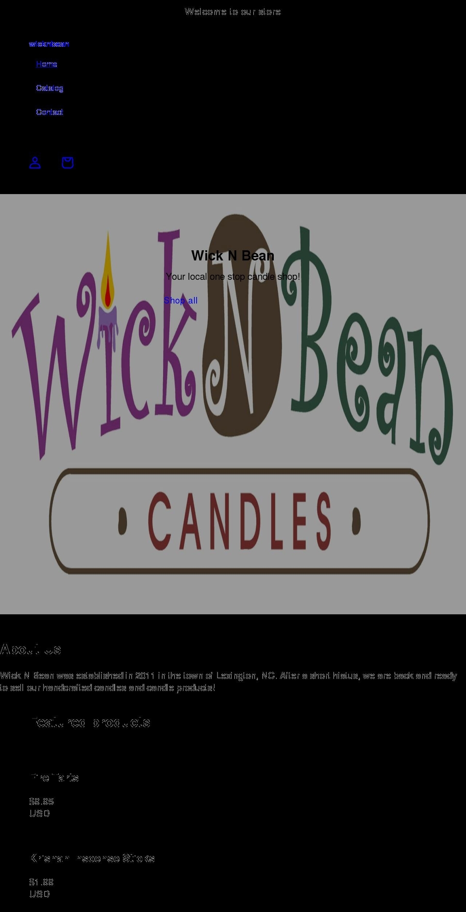 wicknbean.com shopify website screenshot