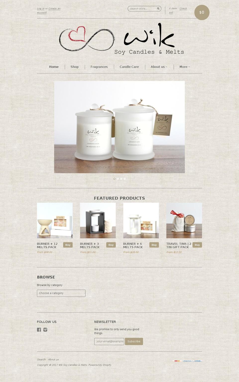 wicksoycandles.com shopify website screenshot