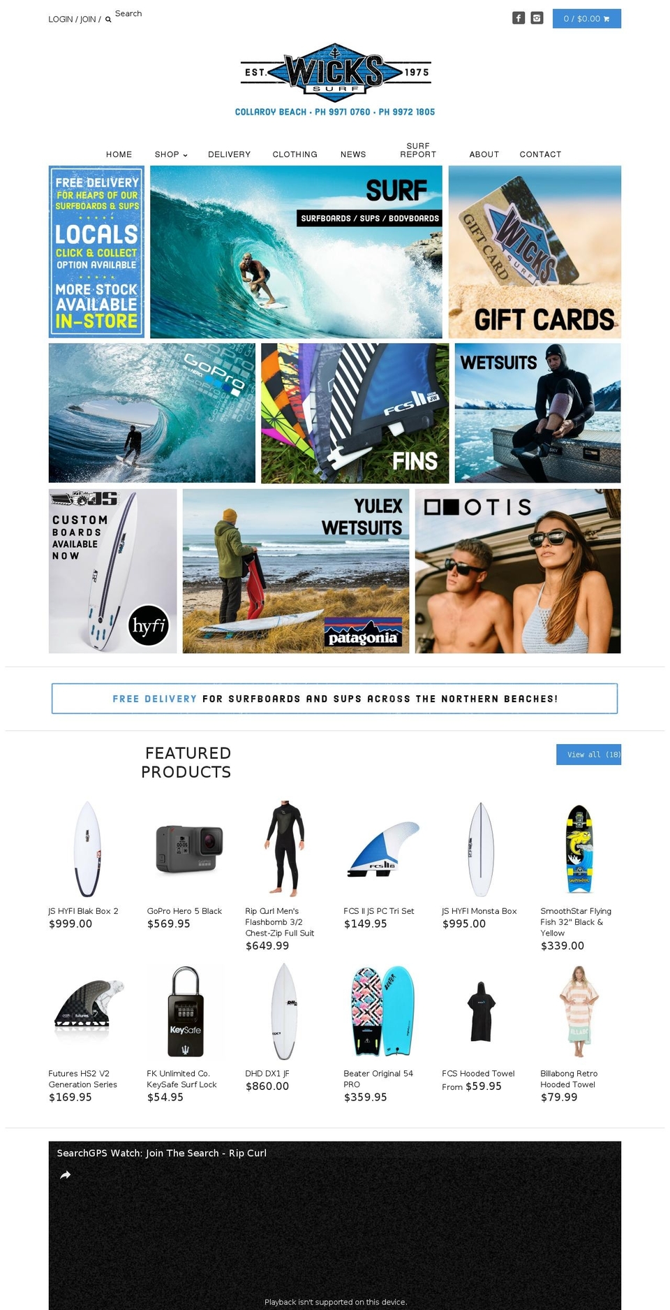 wickssurf.com.au shopify website screenshot