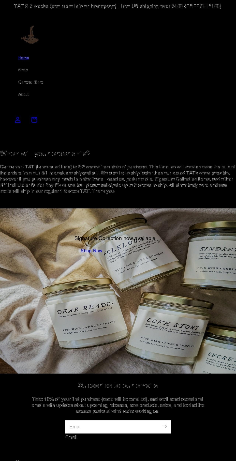 wickwish.com shopify website screenshot
