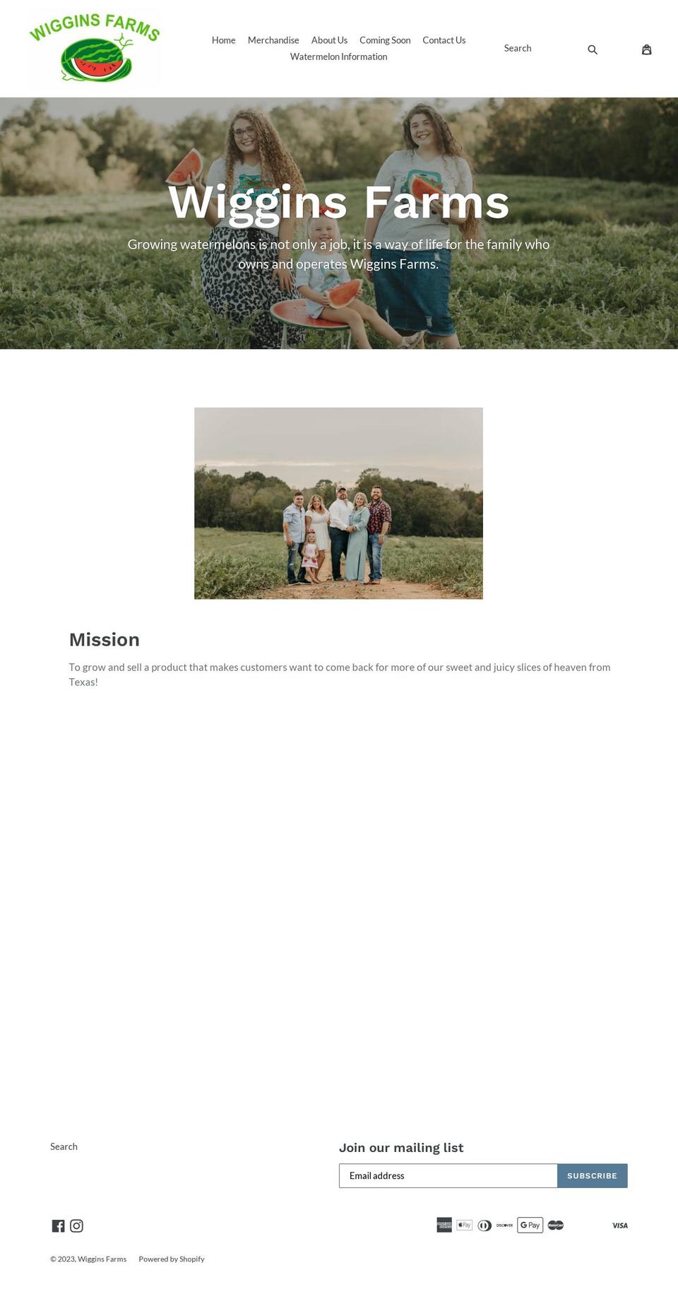wigginsfarms.com shopify website screenshot