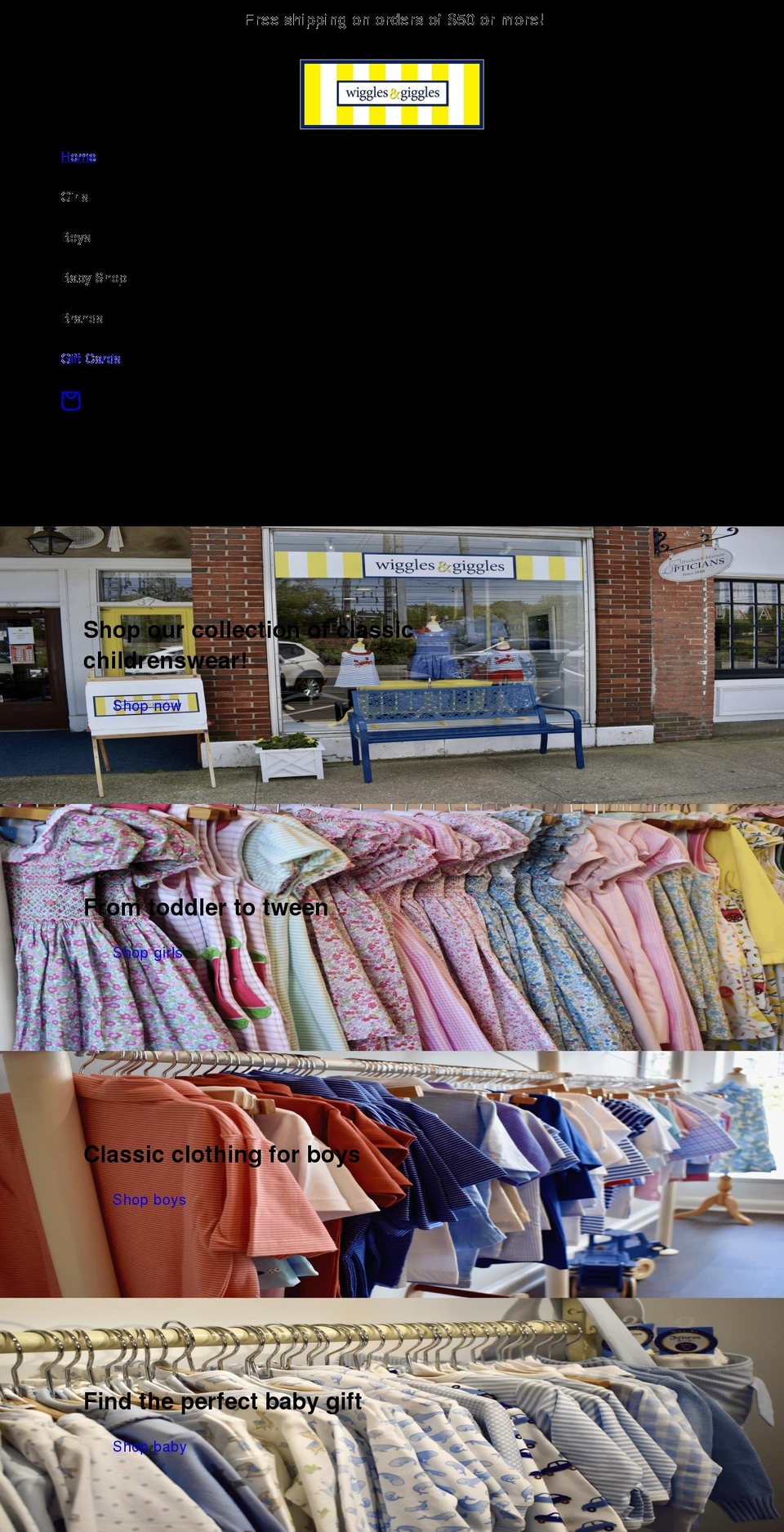 wigglesandgigglesshop.com shopify website screenshot