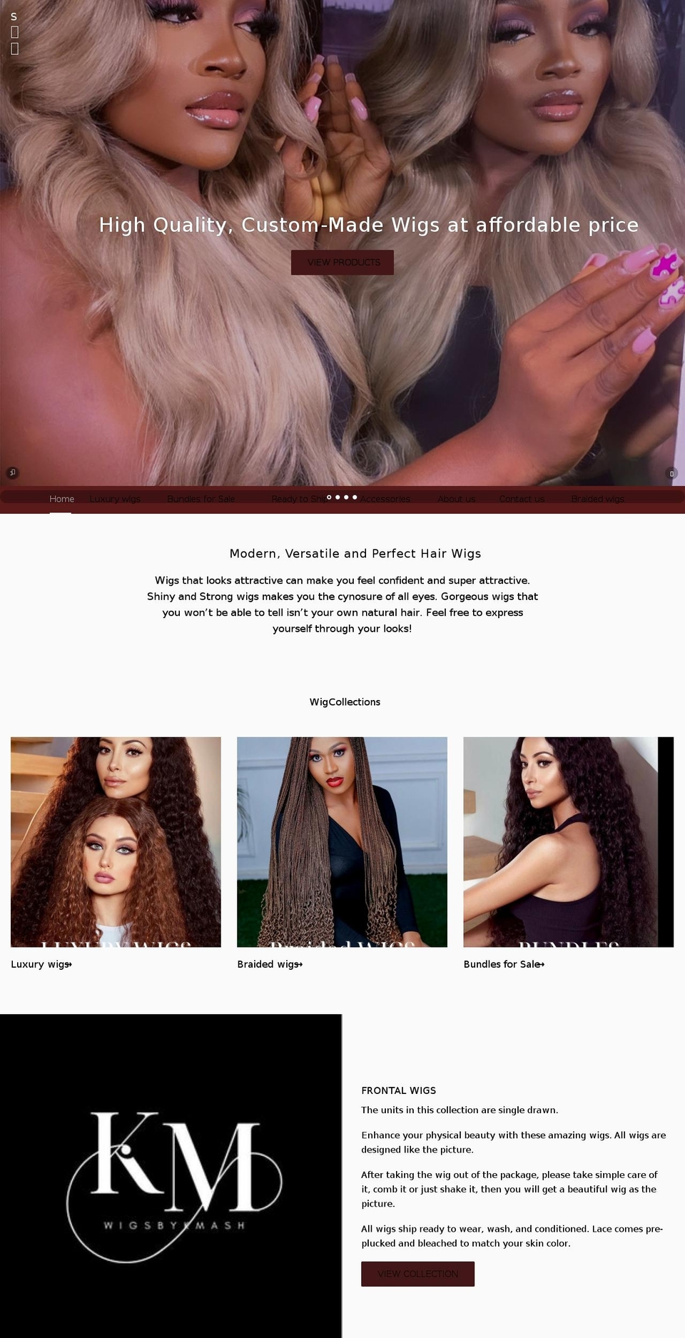 wigsbykmash.com shopify website screenshot