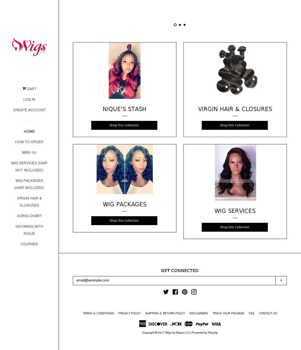 wigsbynique.info shopify website screenshot