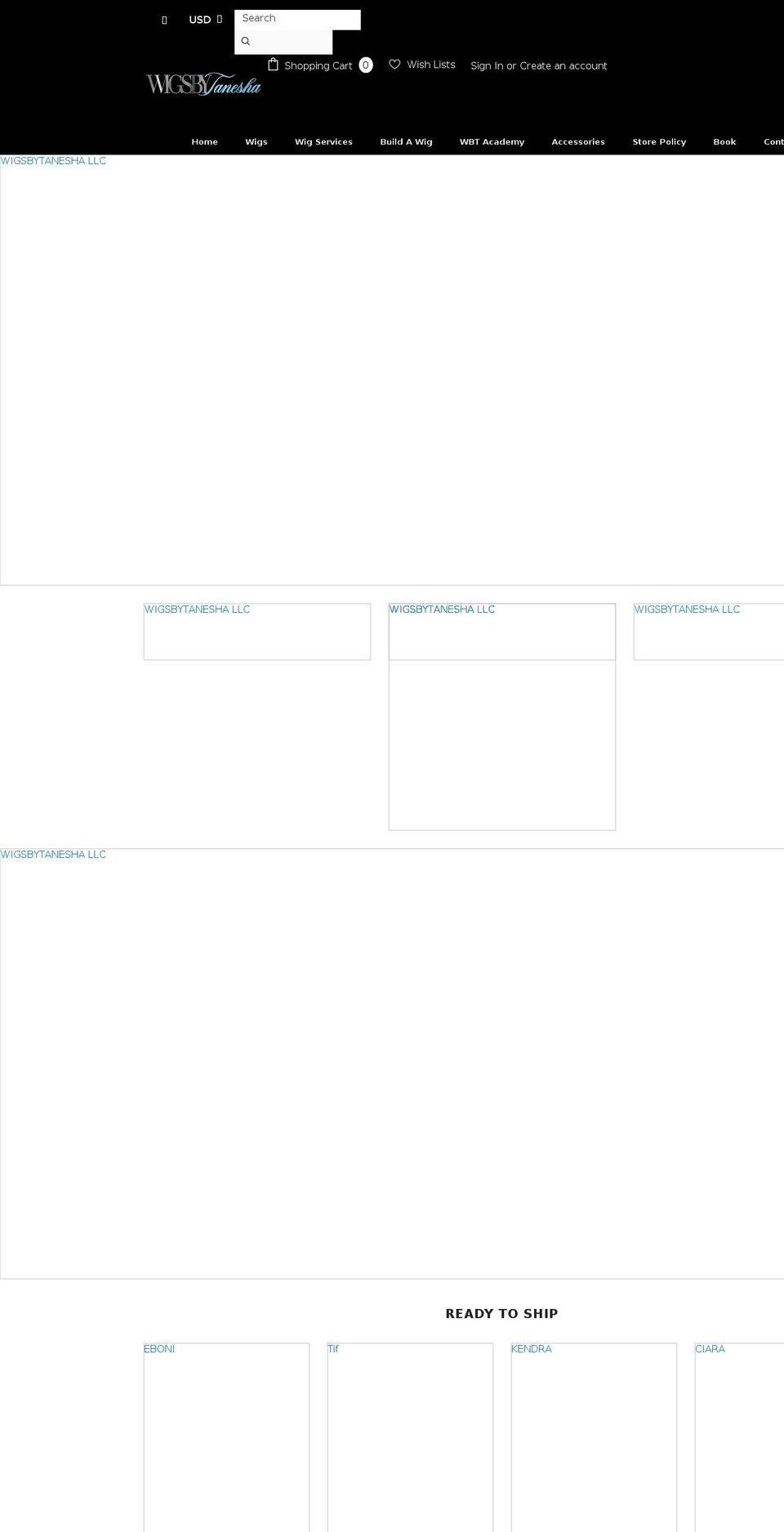 wigsbytanesha.com shopify website screenshot