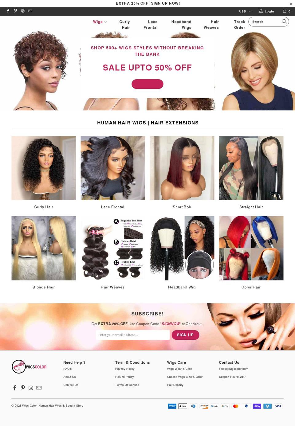 wigscolor.com shopify website screenshot